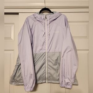 Columbia fleece lined windbreaker in light purple and gray, brand new with tags